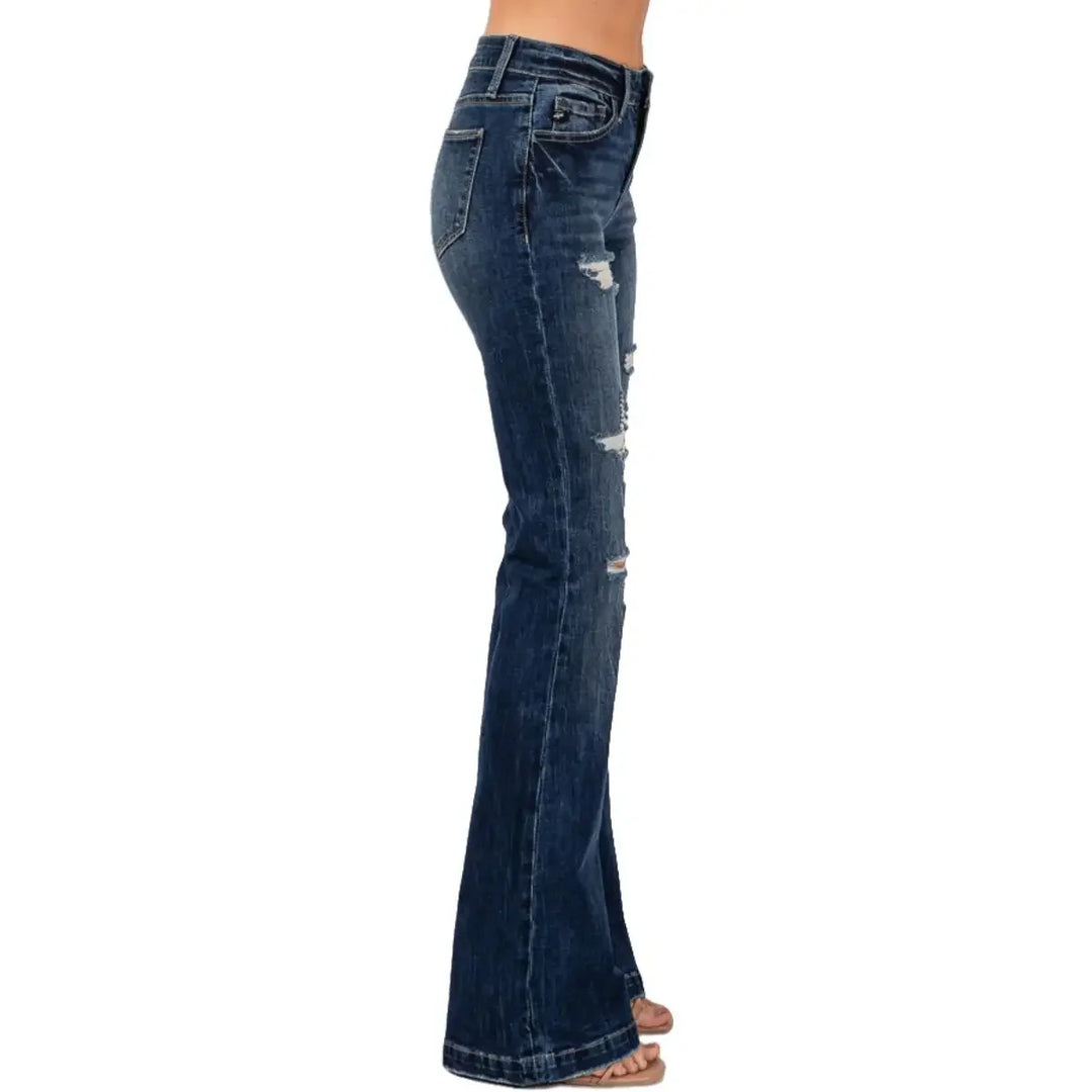Mid Rise Ripped Flared Bootcut Jeans