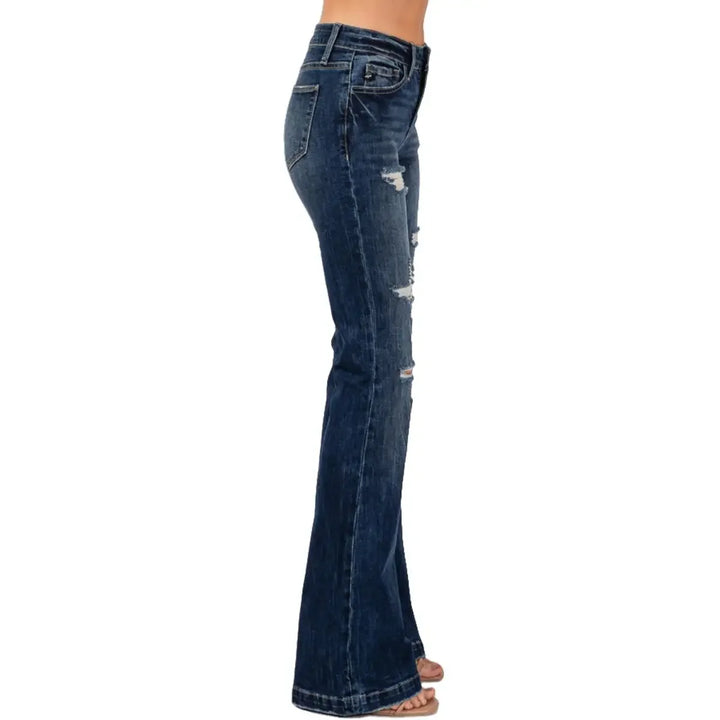 Mid Rise Ripped Flared Bootcut Jeans