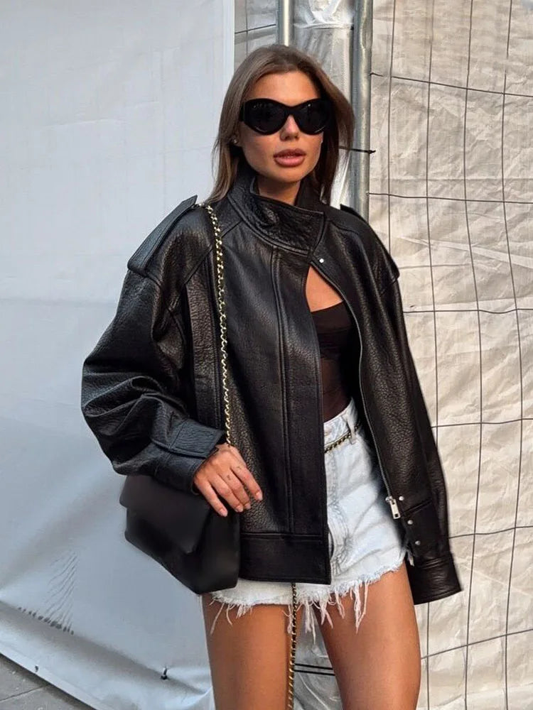 Retro Autumn Texture Leather Jacket