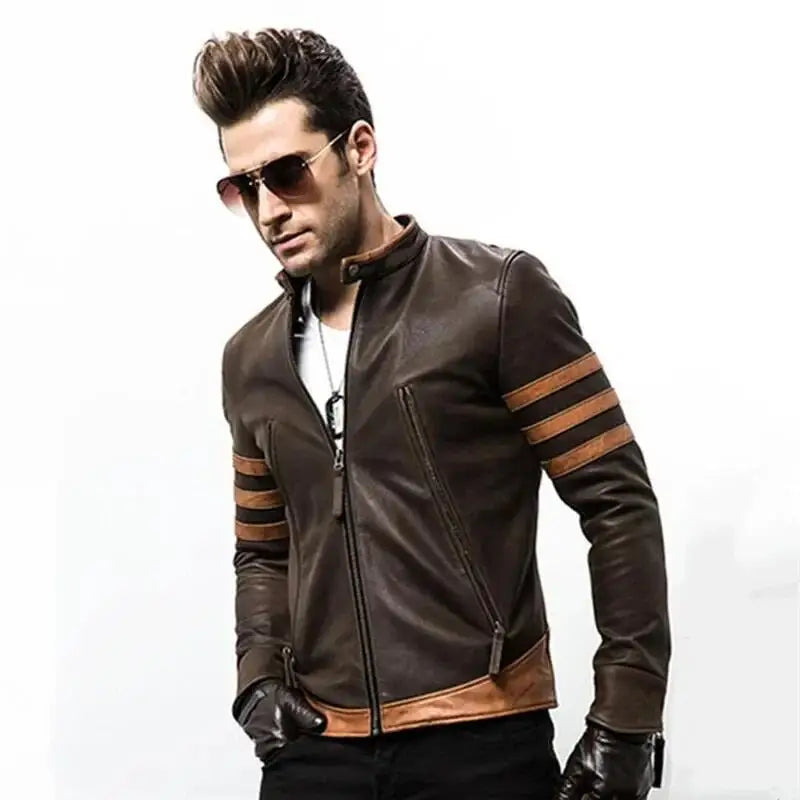 Slim Fit PU Leather Retro Zippered Bomber Jacket