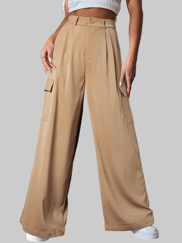 High-Waisted Wide Leg Cargo Khaki Pants