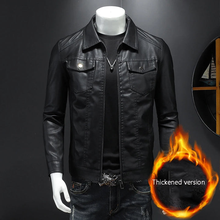 Motorcycle PU Leather Lapel Jacket