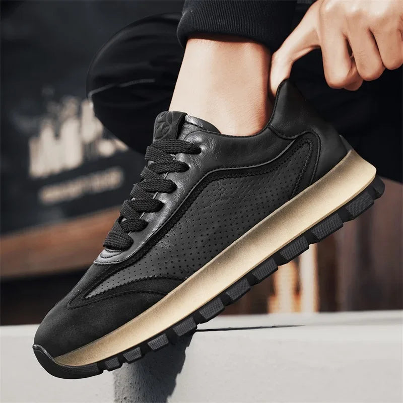 Breathable Perforated Leather Durable Sneakers