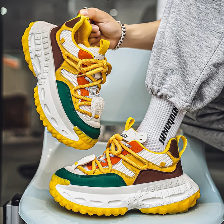 Designer Leather Fabric Chunky Sneakers