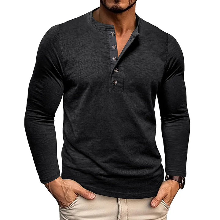 Casual Cotton Long Sleeve Henry Neck Top