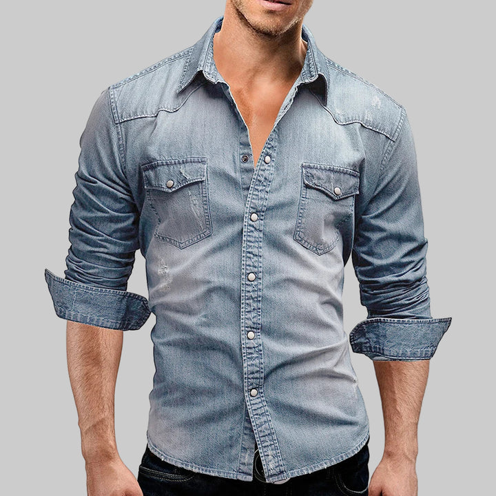 Solid Color Slim Fit Denim Shirt