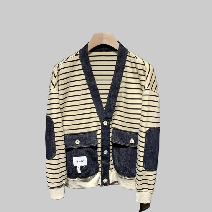 Retro Striped V-neck Knitted Sweater