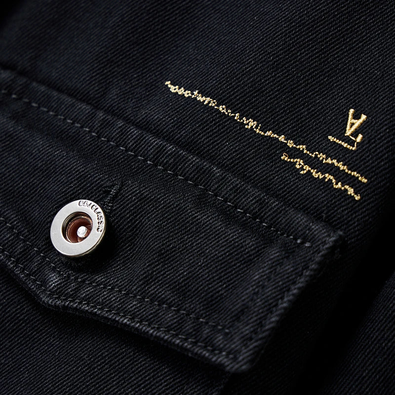 Vintage Denim Turn-Down Collar Bomber Jacket