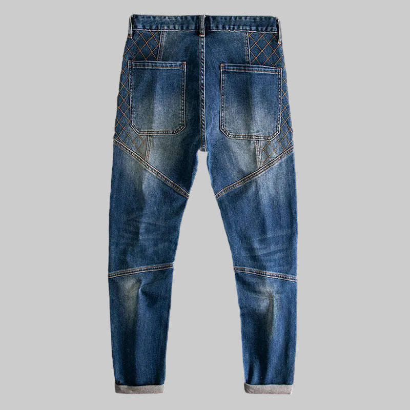 Retro Washed Blue Slim Fit Stretch Biker Jeans