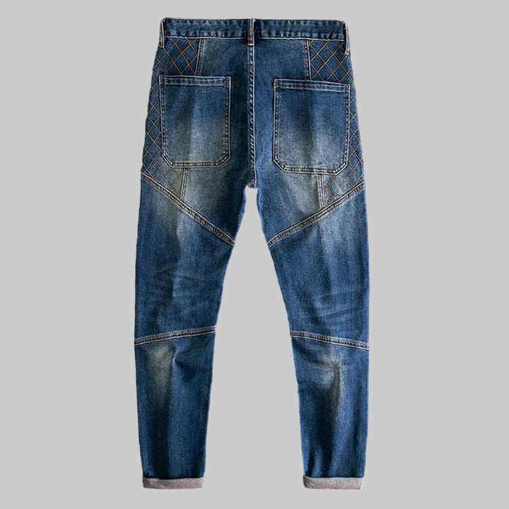 Retro Washed Blue Slim Fit Stretch Biker Jeans
