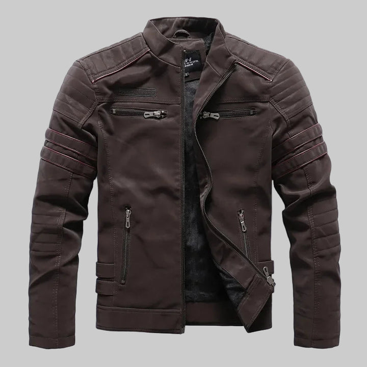 Winter PU Leather Fleece Lined Multi-Pocket Jacket