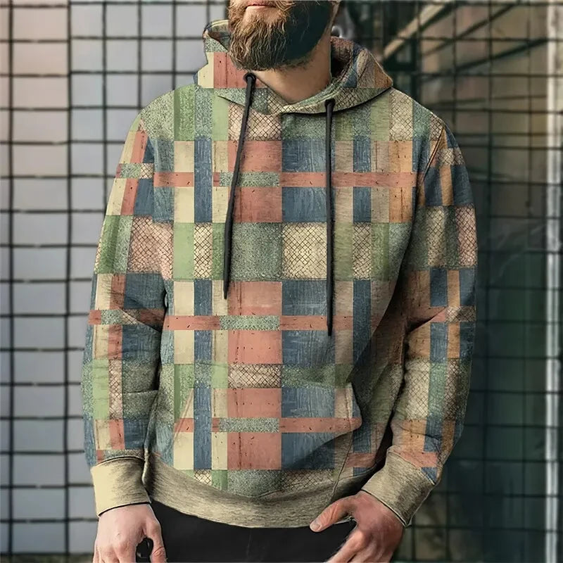 Oversized Vintage Patchwork Color Block 3D Print Hoodies
