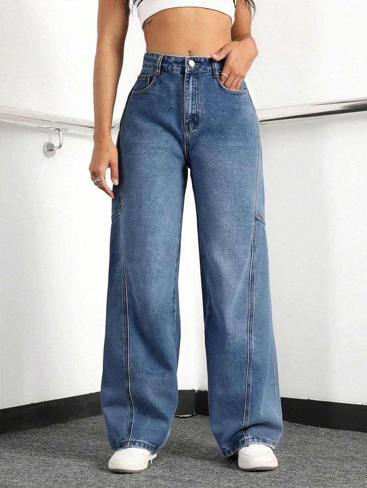 High-Waisted Wide-Leg Cargo Jeans