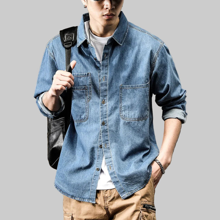 Vintage American Style Long Sleeve Denim Work Shirt