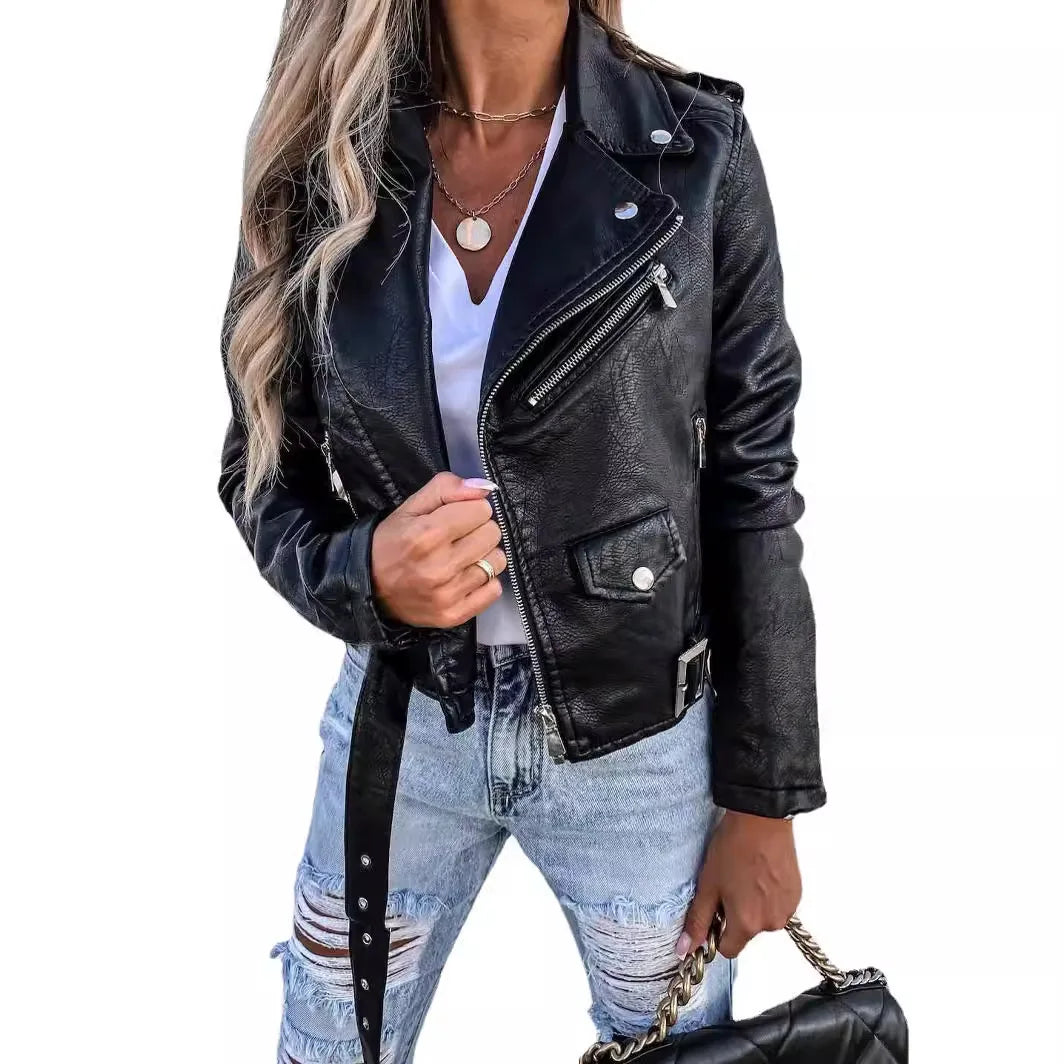 PU Leather Short Zipper Winter Warm Outerwear