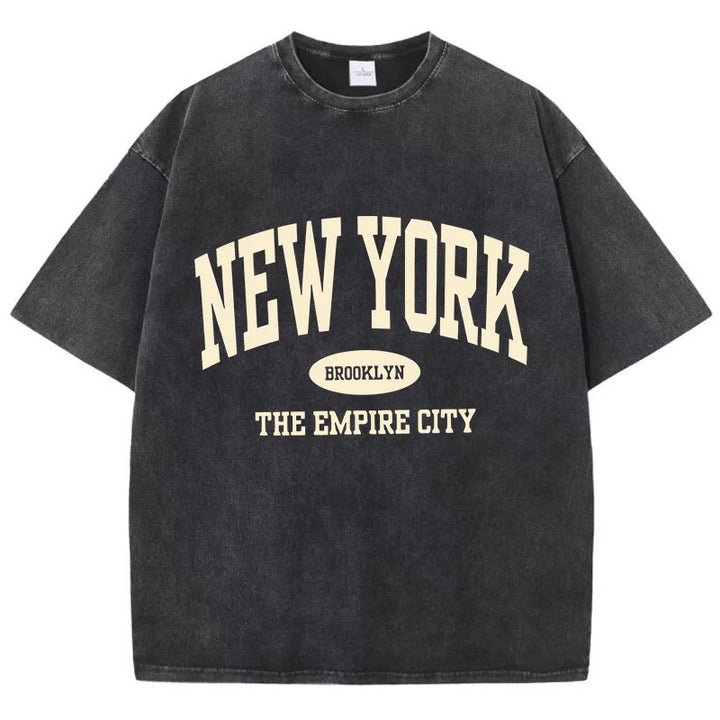 NY Letter Print Acid Washed T-Shirt