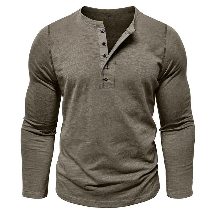 Casual Cotton Long Sleeve Henry Neck Top