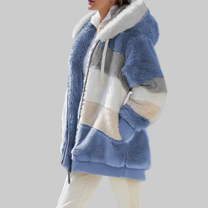 Hooded Thick Cashmere Zippered Plaid Winter Coat