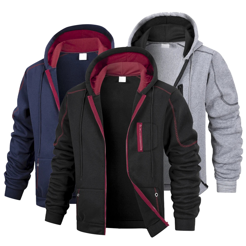 Casual Slim Fit Solid Color Sports Zipper Hoodie