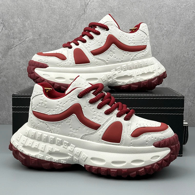 Designer Leather Fabric Chunky Sneakers