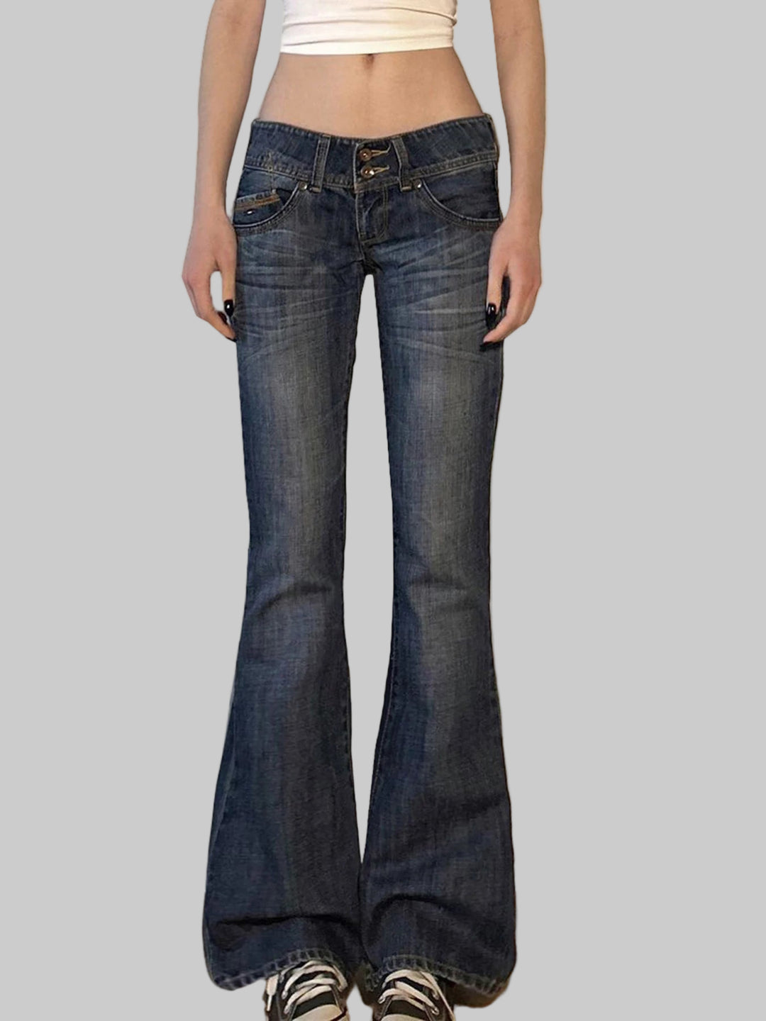 Vintage Y2K Flared Jeans - Retro Button-Up Low Rise