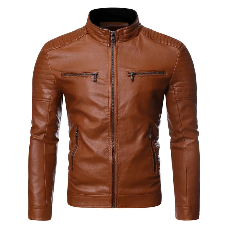Classic Solid Color Leather Jacket