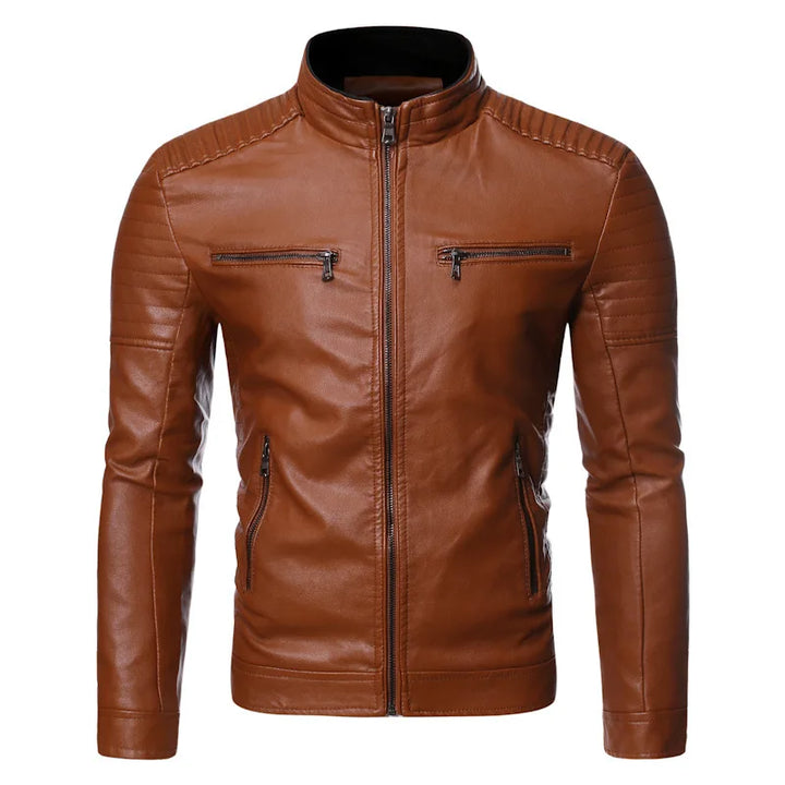 Classic Solid Color Leather Jacket