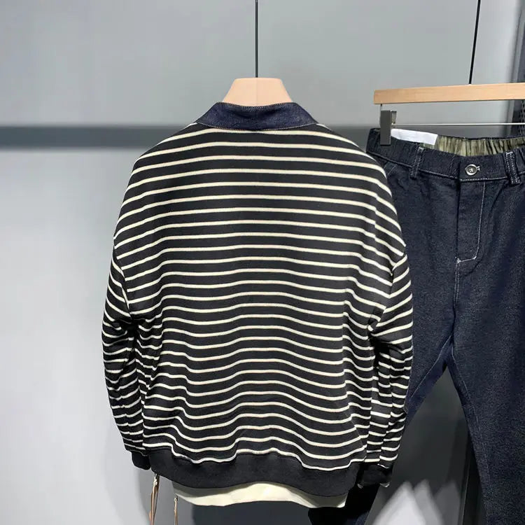 Retro Striped V-neck Knitted Sweater