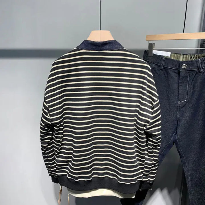 Retro Striped V-neck Knitted Sweater