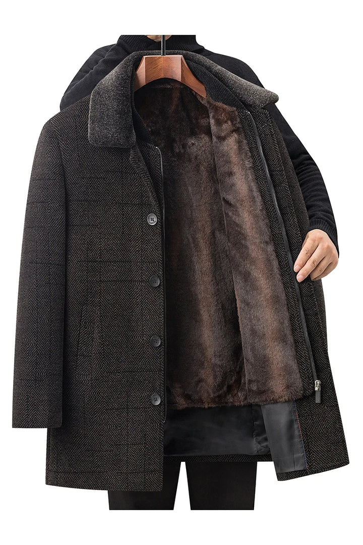 Premium Woolen detachable fur collar Trench Coat