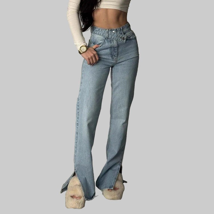 American Retro Asymmetrical Waist Slimming Bootcut Jeans