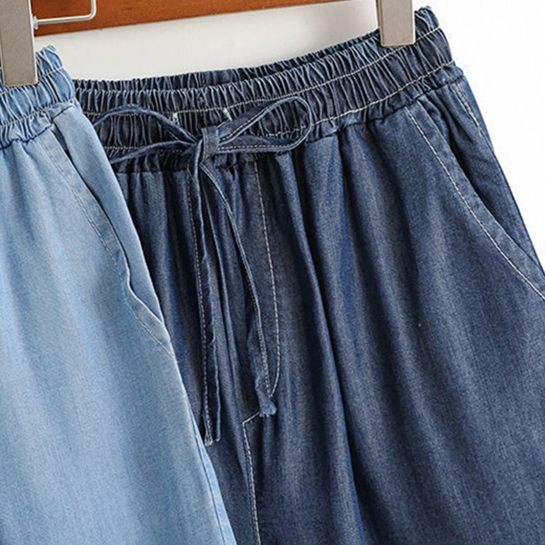 Solid Color Denim Capris Shorts