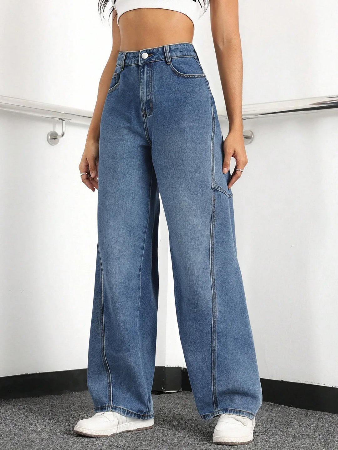 High-Waisted Wide-Leg Cargo Jeans