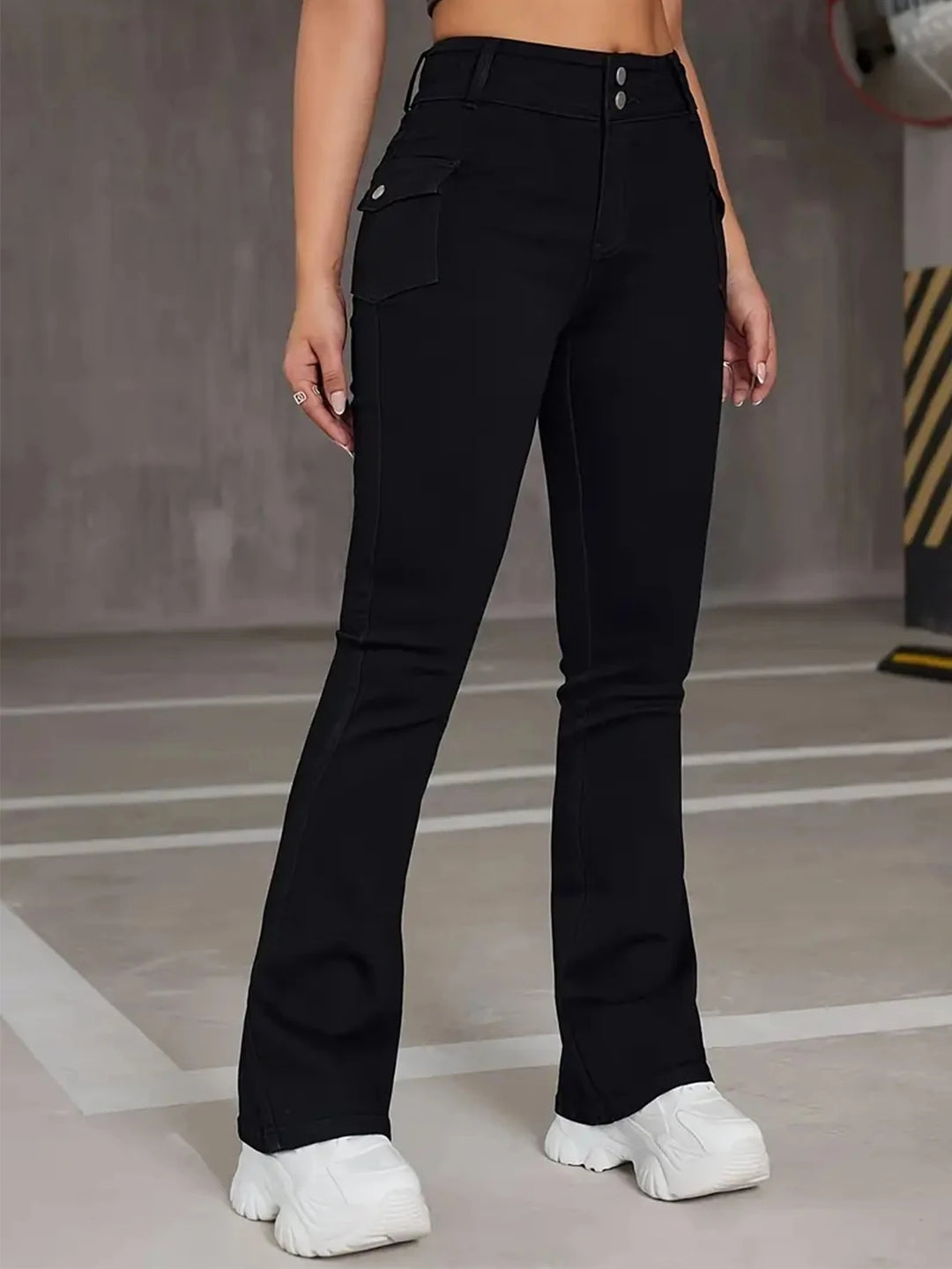 Trendy Vintage-Inspired Black Goth Flare Jeans
