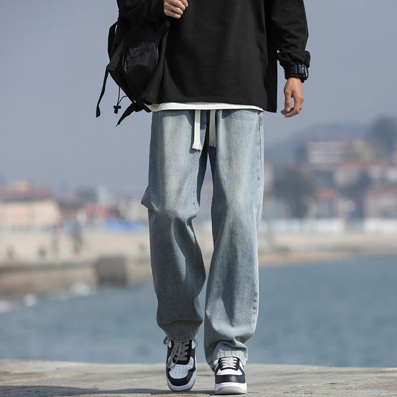 Retro Aged Men’s Loose Straight-Leg Jeans