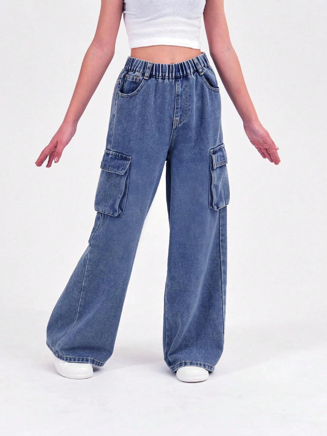 Vintage Wash Wide Leg Denim Jeans