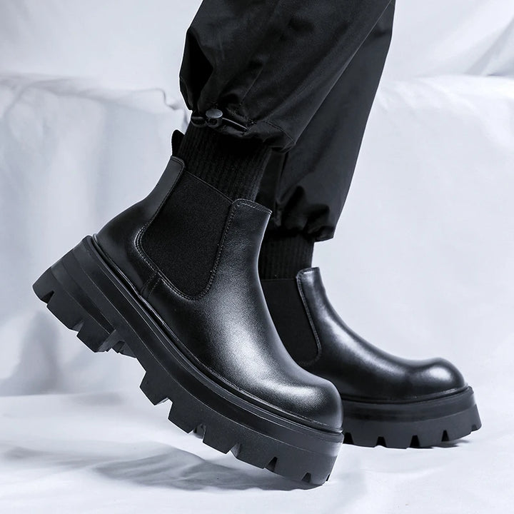 OUNQ minimalist design Leather Winter Boots