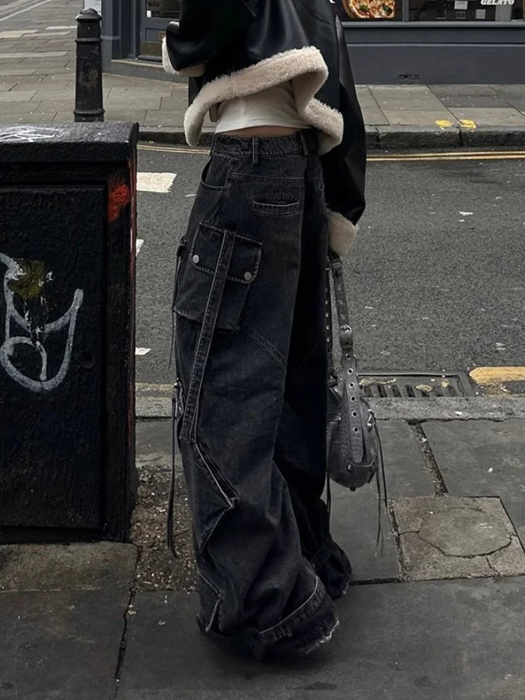 Punk Style Gothic Y2K  Washed Baggy Jeans