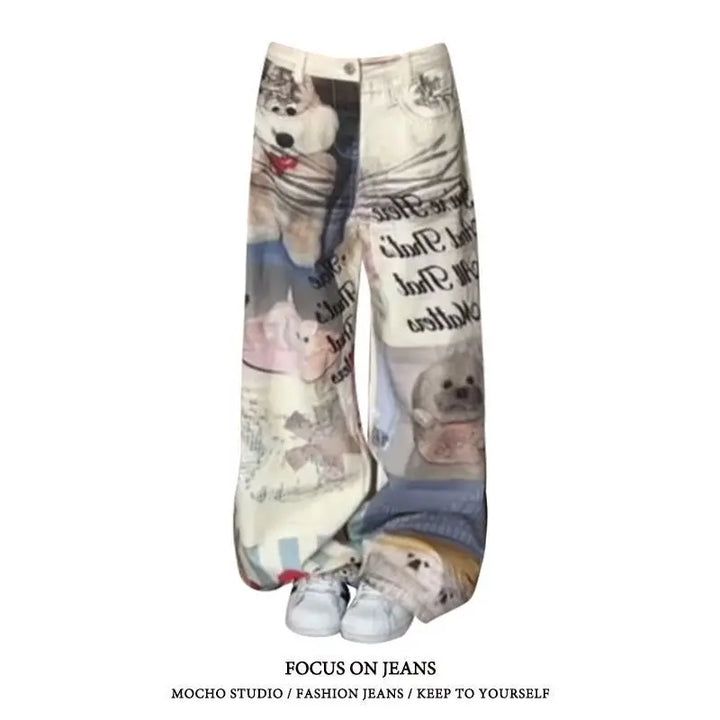 Loose-Fit Cartoon Print Harajuku Baggy Pants