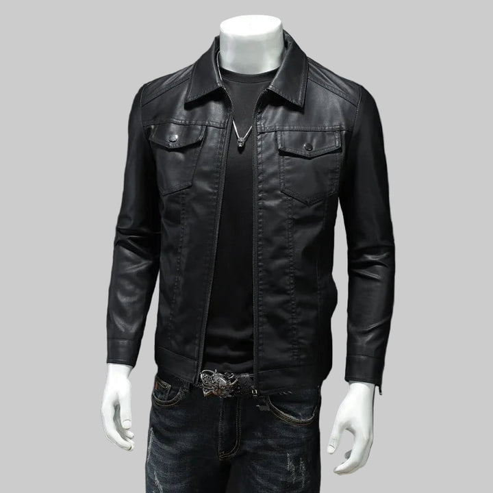 Motorcycle PU Leather Lapel Jacket