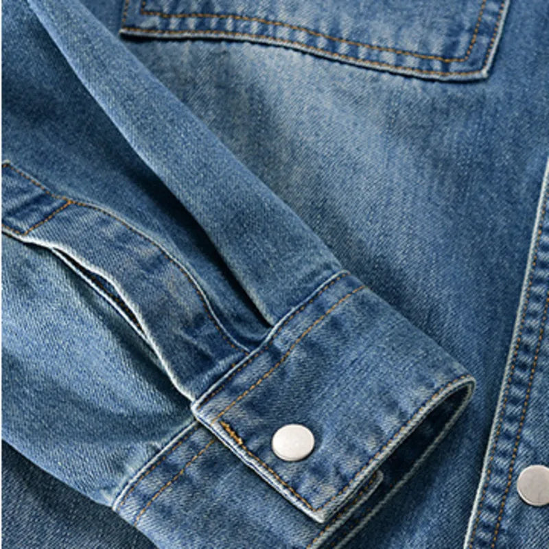 Vintage Long Sleeve Slim Fit Denim Shirt