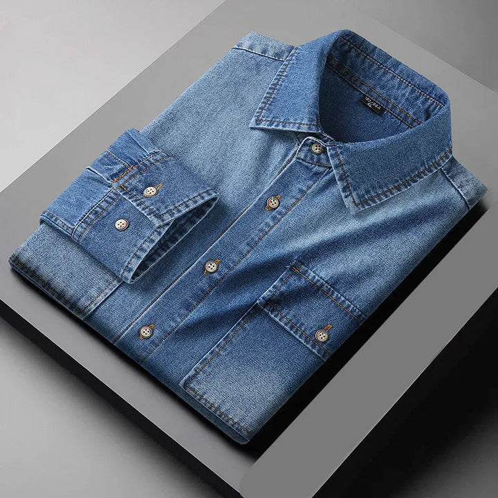 Slim Fit Long Sleeve Cotton Denim Shirt