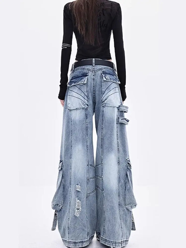 High-Waist Multi-pocket Cargo Jeans