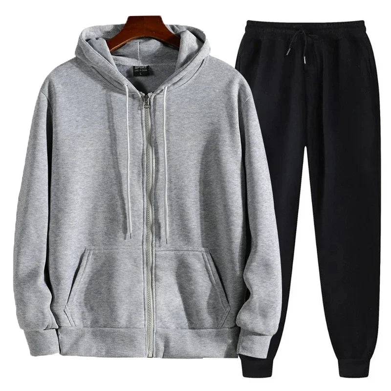 Zippered Hooded Tracksuit Set