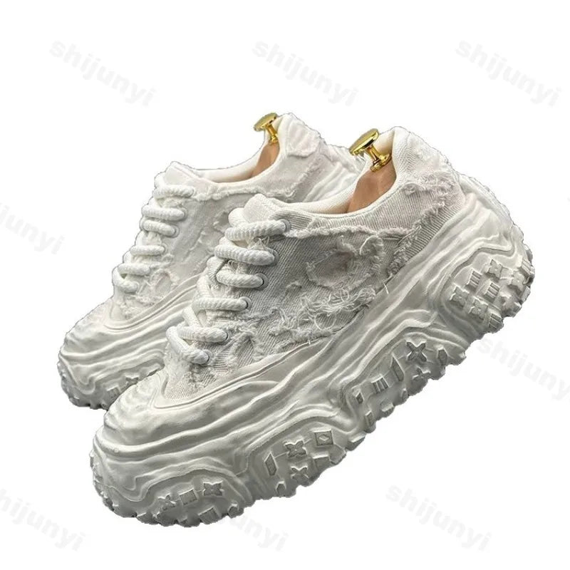 Lace-Up Vulcanized Chunky Canvas Sneakers