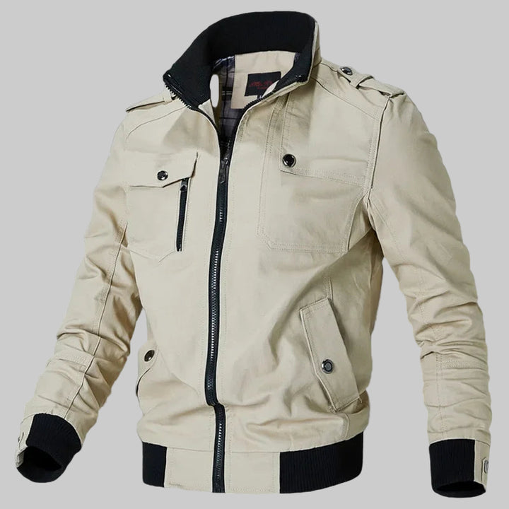 Washed Cotton Stand Collar Military Jacket