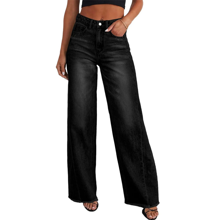 High-Waisted Raw-Edge Wide-Leg Sexy Jeans