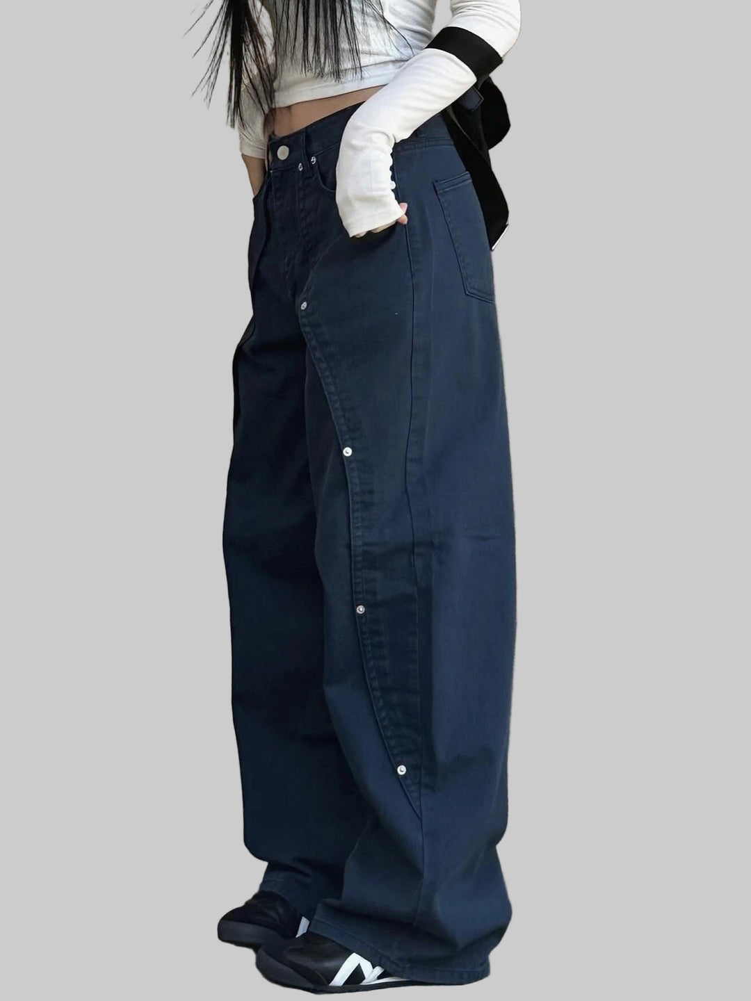 Casual Loose-Fit Rivet Wide Leg Cargo Pants