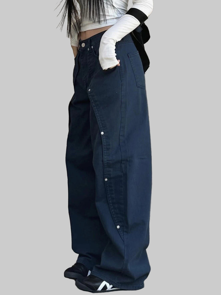 Casual Loose-Fit Rivet Wide Leg Cargo Pants