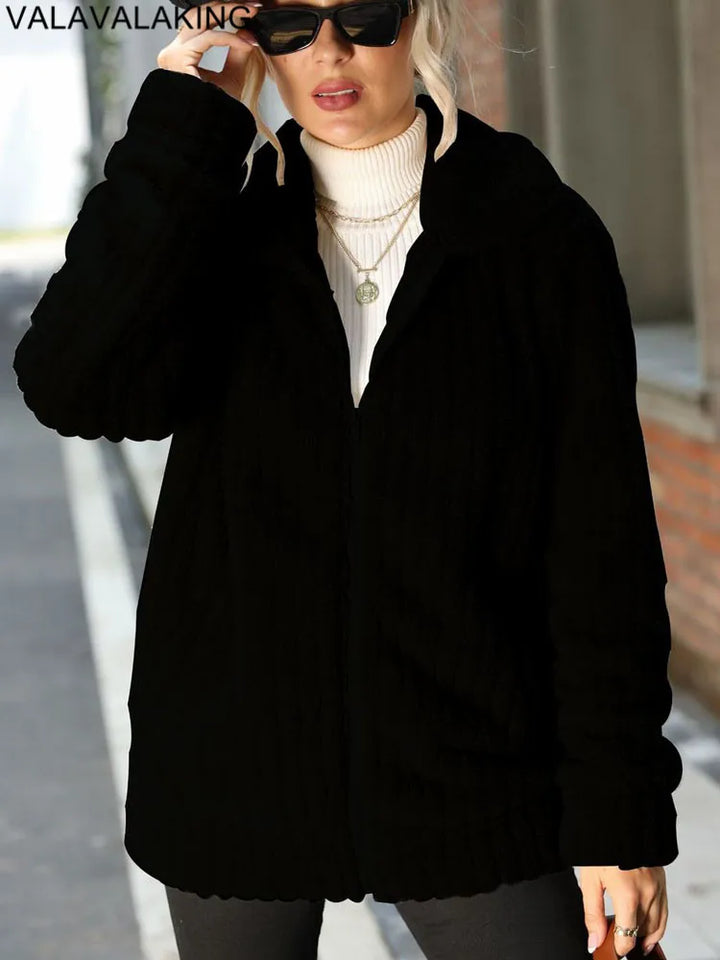 Thick Plush Warm Long Turndown Collar Jacket